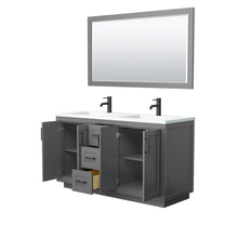 Load image into Gallery viewer, Wyndham Miranda 60 Inch Double Bathroom Vanity in Dark Gray, 1.25 Inch Thick Matte White Solid Surface Countertop, Integrated Sinks, Matte Black Trim, 58 Inch Mirror- Wyndham
