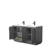 Load image into Gallery viewer, Wyndham Miranda 60 Inch Double Bathroom Vanity in Dark Gray, 1.25 Inch Thick Matte White Solid Surface Countertop, Integrated Sinks, Matte Black Trim- Wyndham