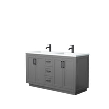 Load image into Gallery viewer, Wyndham Miranda 60 Inch Double Bathroom Vanity in Dark Gray, 1.25 Inch Thick Matte White Solid Surface Countertop, Integrated Sinks, Matte Black Trim- Wyndham