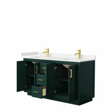 Load image into Gallery viewer, Wyndham Miranda 60 Inch Double Bathroom Vanity in Green, Light-Vein Carrara Cultured Marble Countertop, Undermount Square Sinks, Brushed Gold Trim- Wyndham
