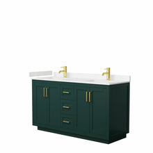 Load image into Gallery viewer, Wyndham Miranda 60 Inch Double Bathroom Vanity in Green, Light-Vein Carrara Cultured Marble Countertop, Undermount Square Sinks, Brushed Gold Trim- Wyndham