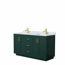 Load image into Gallery viewer, Wyndham Miranda 60 Inch Double Bathroom Vanity in Green, White Carrara Marble Countertop, Undermount Square Sinks, Brushed Gold Trim- Wyndham