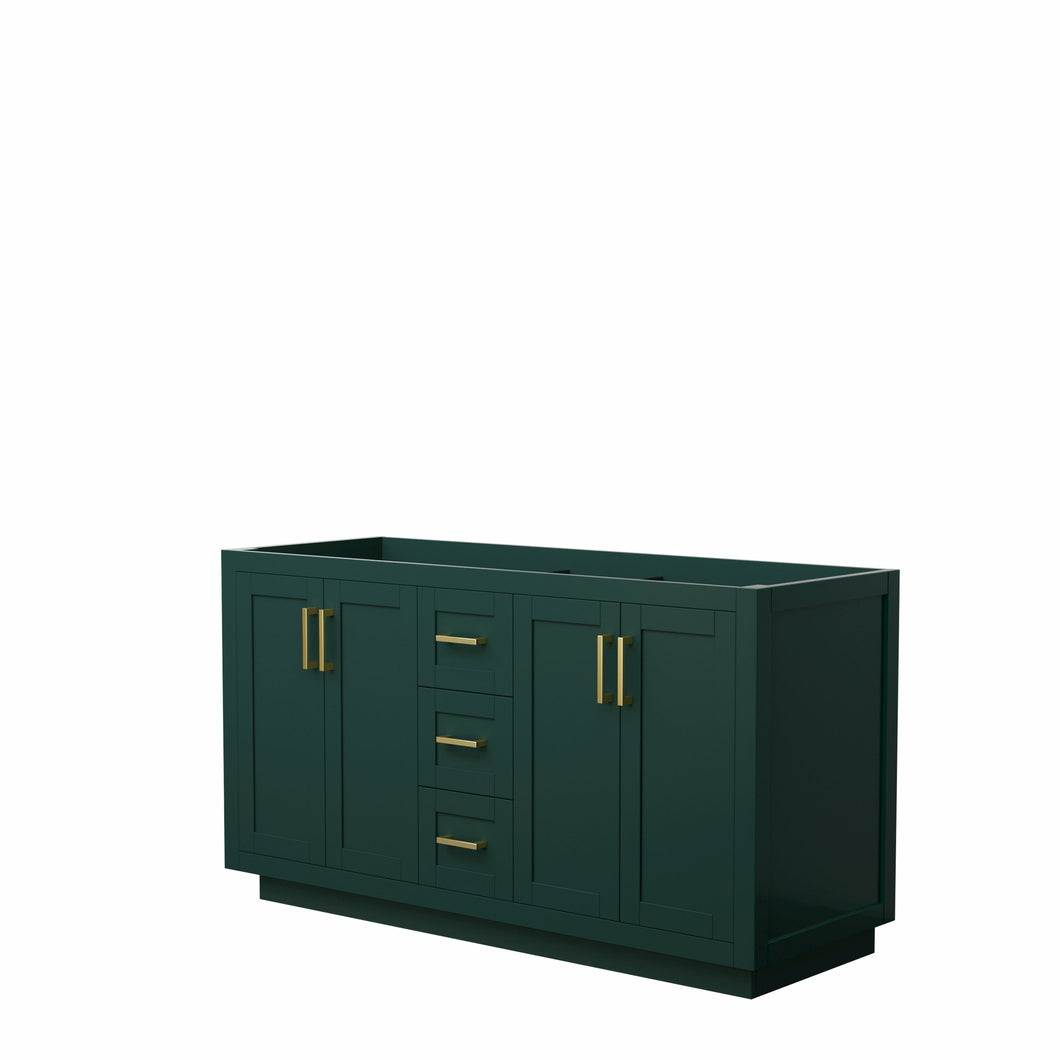 Wyndham Miranda 60 Inch Double Bathroom Vanity in Green, No Countertop, No Sink, Brushed Gold Trim- Wyndham