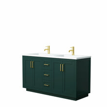 Load image into Gallery viewer, Wyndham Miranda 60 Inch Double Bathroom Vanity in Green, 1.25 Inch Thick Matte White Solid Surface Countertop, Integrated Sinks, Brushed Gold Trim- Wyndham