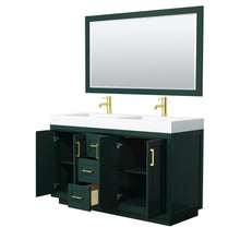 Load image into Gallery viewer, Wyndham Miranda 60 Inch Double Bathroom Vanity in Green, 4 Inch Thick Matte White Solid Surface Countertop, Integrated Sinks, Brushed Gold Trim, 58 Inch Mirror- Wyndham
