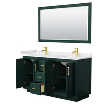 Load image into Gallery viewer, Wyndham Miranda 60 Inch Double Bathroom Vanity in Green, White Cultured Marble Countertop, Undermount Square Sinks, Brushed Gold Trim, 58 Inch Mirror- Wyndham