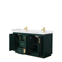 Load image into Gallery viewer, Wyndham Miranda 60 Inch Double Bathroom Vanity in Green, White Cultured Marble Countertop, Undermount Square Sinks, Brushed Gold Trim- Wyndham