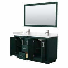 Load image into Gallery viewer, Wyndham Miranda 60 Inch Double Bathroom Vanity in Green, Light-Vein Carrara Cultured Marble Countertop, Undermount Square Sinks, Brushed Nickel Trim, 58 Inch Mirror- Wyndham
