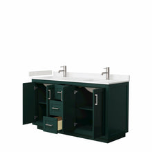 Load image into Gallery viewer, Wyndham Miranda 60 Inch Double Bathroom Vanity in Green, Light-Vein Carrara Cultured Marble Countertop, Undermount Square Sinks, Brushed Nickel Trim- Wyndham