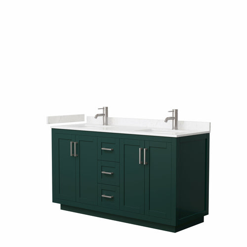 Wyndham Miranda 60 Inch Double Bathroom Vanity in Green, Light-Vein Carrara Cultured Marble Countertop, Undermount Square Sinks, Brushed Nickel Trim- Wyndham