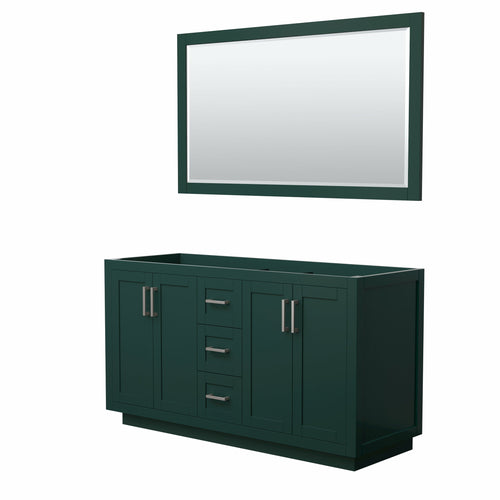 Wyndham Miranda 60 Inch Double Bathroom Vanity in Green, No Countertop, No Sink, Brushed Nickel Trim, 58 Inch Mirror- Wyndham