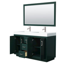 Load image into Gallery viewer, Wyndham Miranda 60 Inch Double Bathroom Vanity in Green, 4 Inch Thick Matte White Solid Surface Countertop, Integrated Sinks, Brushed Nickel Trim, 58 Inch Mirror- Wyndham