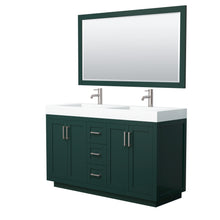 Load image into Gallery viewer, Wyndham Miranda 60 Inch Double Bathroom Vanity in Green, 4 Inch Thick Matte White Solid Surface Countertop, Integrated Sinks, Brushed Nickel Trim, 58 Inch Mirror- Wyndham