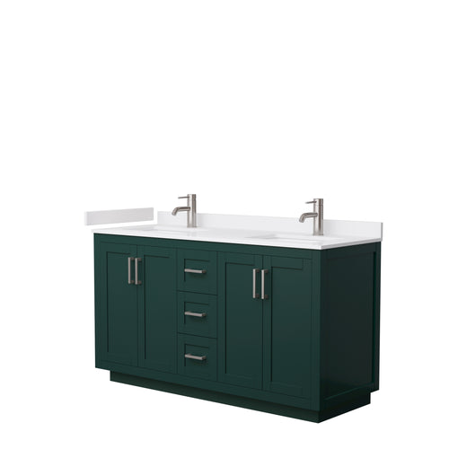 Wyndham Miranda 60 Inch Double Bathroom Vanity in Green, White Cultured Marble Countertop, Undermount Square Sinks, Brushed Nickel Trim- Wyndham