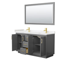Load image into Gallery viewer, Wyndham Miranda 60 Inch Double Bathroom Vanity in Dark Gray, Light-Vein Carrara Cultured Marble Countertop, Undermount Square Sinks, Brushed Gold Trim, 58 Inch Mirror- Wyndham