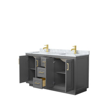 Load image into Gallery viewer, Wyndham Miranda 60 Inch Double Bathroom Vanity in Dark Gray, White Carrara Marble Countertop, Undermount Square Sinks, Brushed Gold Trim- Wyndham