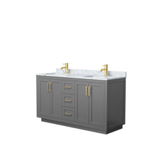Load image into Gallery viewer, Wyndham Miranda 60 Inch Double Bathroom Vanity in Dark Gray, White Carrara Marble Countertop, Undermount Square Sinks, Brushed Gold Trim- Wyndham