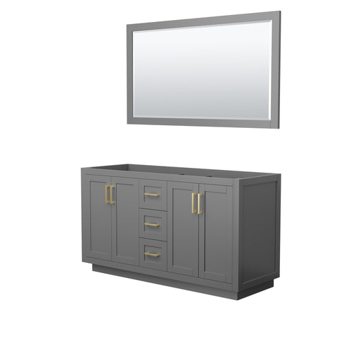 Wyndham Miranda 60 Inch Double Bathroom Vanity in Dark Gray, No Countertop, No Sink, Brushed Gold Trim, 58 Inch Mirror- Wyndham