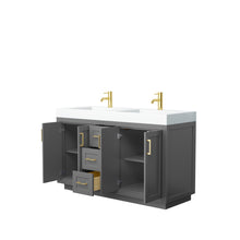 Load image into Gallery viewer, Wyndham Miranda 60 Inch Double Bathroom Vanity in Dark Gray, 4 Inch Thick Matte White Solid Surface Countertop, Integrated Sinks, Brushed Gold Trim- Wyndham