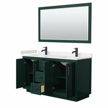 Load image into Gallery viewer, Wyndham Miranda 60 Inch Double Bathroom Vanity in Green, Light-Vein Carrara Cultured Marble Countertop, Undermount Square Sinks, Matte Black Trim, 58 Inch Mirror- Wyndham