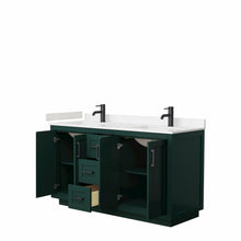 Load image into Gallery viewer, Wyndham Miranda 60 Inch Double Bathroom Vanity in Green, Light-Vein Carrara Cultured Marble Countertop, Undermount Square Sinks, Matte Black Trim- Wyndham