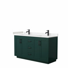 Load image into Gallery viewer, Wyndham Miranda 60 Inch Double Bathroom Vanity in Green, Light-Vein Carrara Cultured Marble Countertop, Undermount Square Sinks, Matte Black Trim- Wyndham