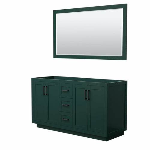 Wyndham Miranda 60 Inch Double Bathroom Vanity in Green, No Countertop, No Sink, Matte Black Trim, 58 Inch Mirror- Wyndham