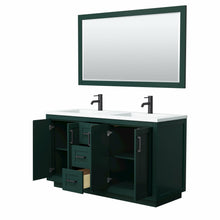 Load image into Gallery viewer, Wyndham Miranda 60 Inch Double Bathroom Vanity in Green, 1.25 Inch Thick Matte White Solid Surface Countertop, Integrated Sinks, Matte Black Trim, 58 Inch Mirror- Wyndham