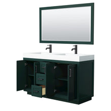 Load image into Gallery viewer, Wyndham Miranda 60 Inch Double Bathroom Vanity in Green, 4 Inch Thick Matte White Solid Surface Countertop, Integrated Sinks, Matte Black Trim, 58 Inch Mirror- Wyndham
