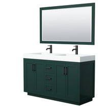Load image into Gallery viewer, Wyndham Miranda 60 Inch Double Bathroom Vanity in Green, 4 Inch Thick Matte White Solid Surface Countertop, Integrated Sinks, Matte Black Trim, 58 Inch Mirror- Wyndham