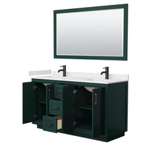 Load image into Gallery viewer, Wyndham Miranda 60 Inch Double Bathroom Vanity in Green, White Cultured Marble Countertop, Undermount Square Sinks, Matte Black Trim, 58 Inch Mirror- Wyndham