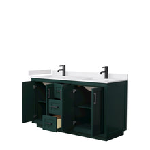 Load image into Gallery viewer, Wyndham Miranda 60 Inch Double Bathroom Vanity in Green, White Cultured Marble Countertop, Undermount Square Sinks, Matte Black Trim- Wyndham