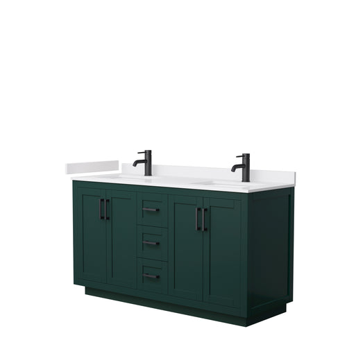 Wyndham Miranda 60 Inch Double Bathroom Vanity in Green, White Cultured Marble Countertop, Undermount Square Sinks, Matte Black Trim- Wyndham