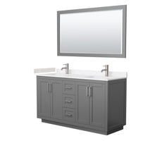 Load image into Gallery viewer, Wyndham Miranda 60 Inch Double Bathroom Vanity in Dark Gray, Light-Vein Carrara Cultured Marble Countertop, Undermount Square Sinks, Brushed Nickel Trim, 58 Inch Mirror- Wyndham