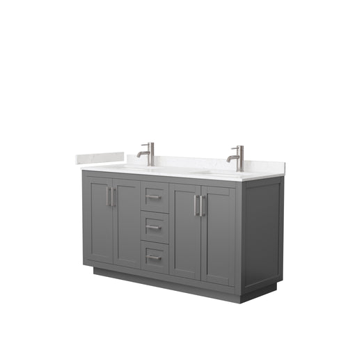 Wyndham Miranda 60 Inch Double Bathroom Vanity in Dark Gray, Light-Vein Carrara Cultured Marble Countertop, Undermount Square Sinks, Brushed Nickel Trim- Wyndham