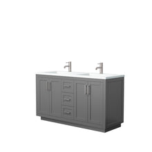 Load image into Gallery viewer, Wyndham Miranda 60 Inch Double Bathroom Vanity in Dark Gray, 1.25 Inch Thick Matte White Solid Surface Countertop, Integrated Sinks, Brushed Nickel Trim- Wyndham
