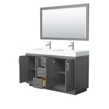 Load image into Gallery viewer, Wyndham Miranda 60 Inch Double Bathroom Vanity in Dark Gray, 4 Inch Thick Matte White Solid Surface Countertop, Integrated Sinks, Brushed Nickel Trim, 58 Inch Mirror- Wyndham