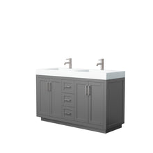 Load image into Gallery viewer, Wyndham Miranda 60 Inch Double Bathroom Vanity in Dark Gray, 4 Inch Thick Matte White Solid Surface Countertop, Integrated Sinks, Brushed Nickel Trim- Wyndham
