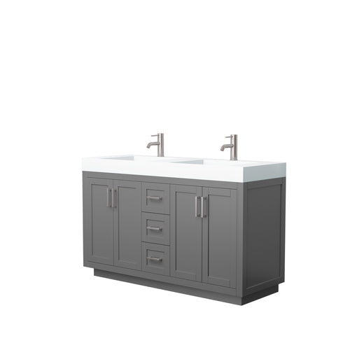 Wyndham Miranda 60 Inch Double Bathroom Vanity in Dark Gray, 4 Inch Thick Matte White Solid Surface Countertop, Integrated Sinks, Brushed Nickel Trim- Wyndham