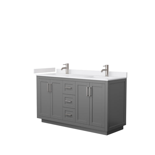 Wyndham Miranda 60 Inch Double Bathroom Vanity in Dark Gray, White Cultured Marble Countertop, Undermount Square Sinks, Brushed Nickel Trim- Wyndham