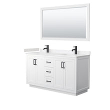 Load image into Gallery viewer, Wyndham Miranda 60 Inch Double Bathroom Vanity in White, Light-Vein Carrara Cultured Marble Countertop, Undermount Square Sinks, Matte Black Trim, 58 Inch Mirror- Wyndham