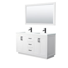 Load image into Gallery viewer, Wyndham Miranda 60 Inch Double Bathroom Vanity in White, 1.25 Inch Thick Matte White Solid Surface Countertop, Integrated Sinks, Matte Black Trim, 58 Inch Mirror- Wyndham