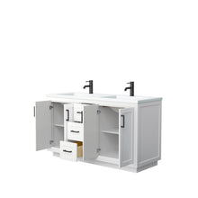 Load image into Gallery viewer, Wyndham Miranda 60 Inch Double Bathroom Vanity in White, 1.25 Inch Thick Matte White Solid Surface Countertop, Integrated Sinks, Matte Black Trim- Wyndham