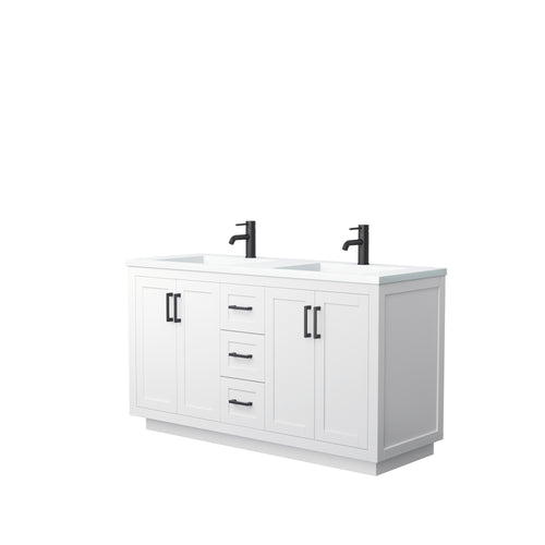 Wyndham Miranda 60 Inch Double Bathroom Vanity in White, 1.25 Inch Thick Matte White Solid Surface Countertop, Integrated Sinks, Matte Black Trim- Wyndham