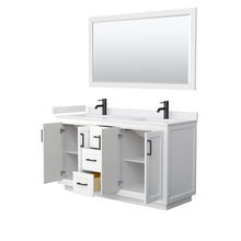 Load image into Gallery viewer, Wyndham Miranda 60 Inch Double Bathroom Vanity in White, White Cultured Marble Countertop, Undermount Square Sinks, Matte Black Trim, 58 Inch Mirror- Wyndham