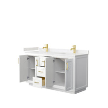 Load image into Gallery viewer, Wyndham Miranda 60 Inch Double Bathroom Vanity in White, Light-Vein Carrara Cultured Marble Countertop, Undermount Square Sinks, Brushed Gold Trim- Wyndham