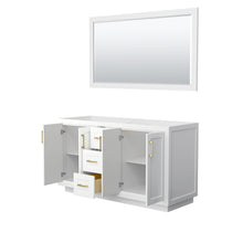 Load image into Gallery viewer, Wyndham Miranda 60 Inch Double Bathroom Vanity in White, No Countertop, No Sink, Brushed Gold Trim, 58 Inch Mirror- Wyndham