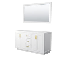 Load image into Gallery viewer, Wyndham Miranda 60 Inch Double Bathroom Vanity in White, No Countertop, No Sink, Brushed Gold Trim, 58 Inch Mirror- Wyndham