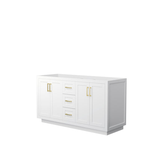 Wyndham Miranda 60 Inch Double Bathroom Vanity in White, No Countertop, No Sink, Brushed Gold Trim- Wyndham
