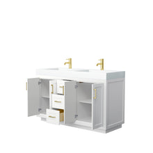 Load image into Gallery viewer, Wyndham Miranda 60 Inch Double Bathroom Vanity in White, 4 Inch Thick Matte White Solid Surface Countertop, Integrated Sinks, Brushed Gold Trim- Wyndham